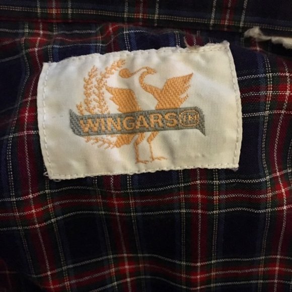 Wingars Western Shirt Plaid Navy Red Vintage 80s Pearl Snaps XL - Picture 4 of 4